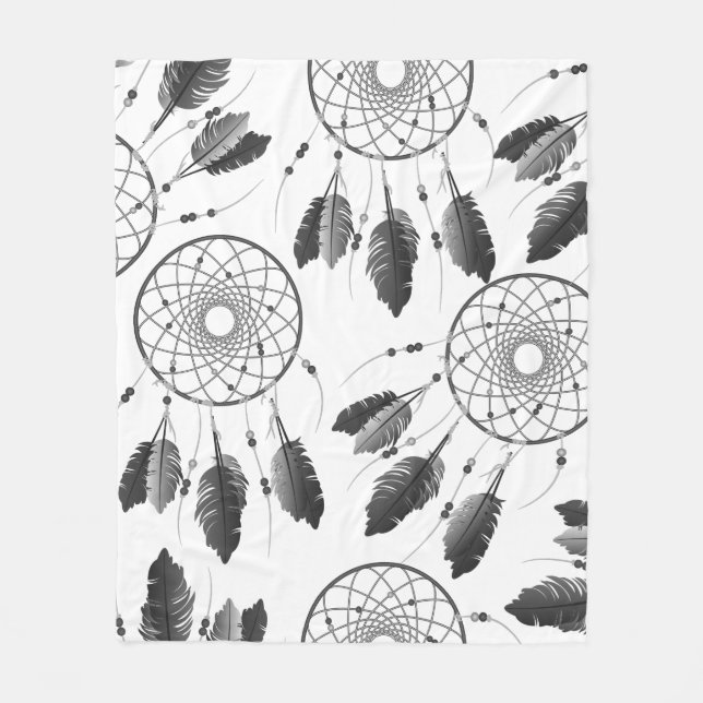 Grey Trendy Bohemian Dream Catchers Fleece Blanket (Front)