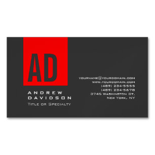 Grey Trendy Red Stripe Monogram Business Card