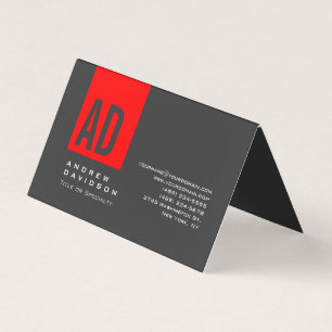 Grey Trendy Red Stripe Monogram Business Card