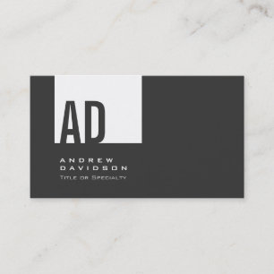 Grey Trendy White Stripe Monogram Business Card