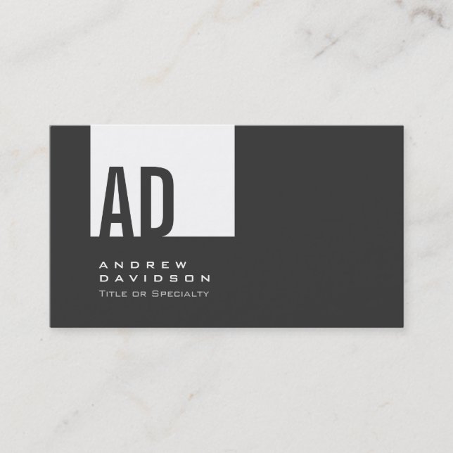 Grey Trendy White Stripe Monogram Business Card (Front)