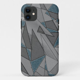 Grey triangle cutouts with rough dark blue pieces iPhone 11 case