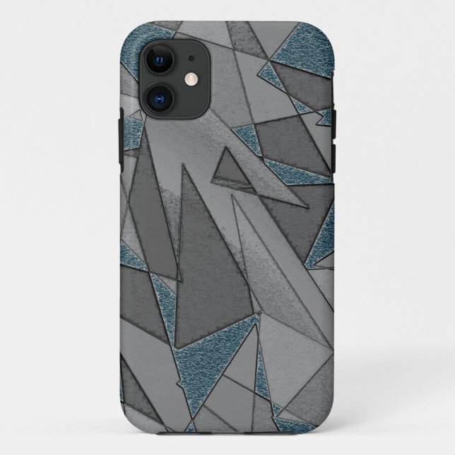 Grey triangle cutouts with rough dark blue pieces Case-Mate iPhone case (Back)