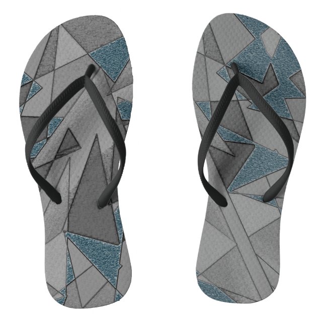 Grey triangle cutouts with rough dark blue pieces flip flops (Footbed)