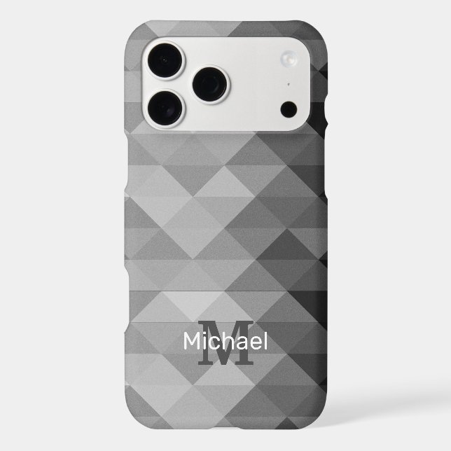 Grey triangle geometric squares ombre Monogram (Back)