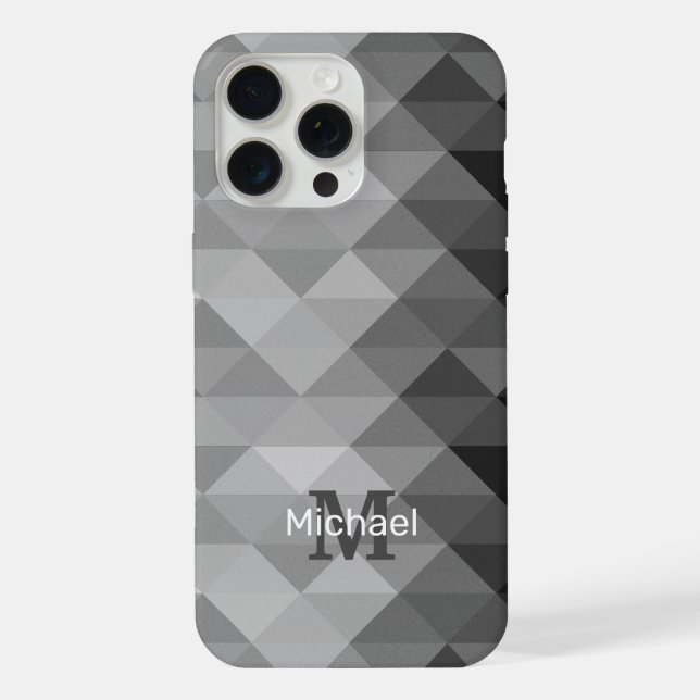 Grey triangle geometric squares ombre Monogram iPhone Case (Back)