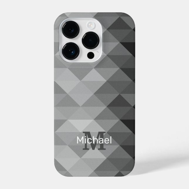 Grey triangle geometric squares pattern Monogram iPhone Case (Back)