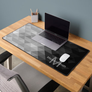 Grey triangle geometry square pattern Monogram Desk Mat
