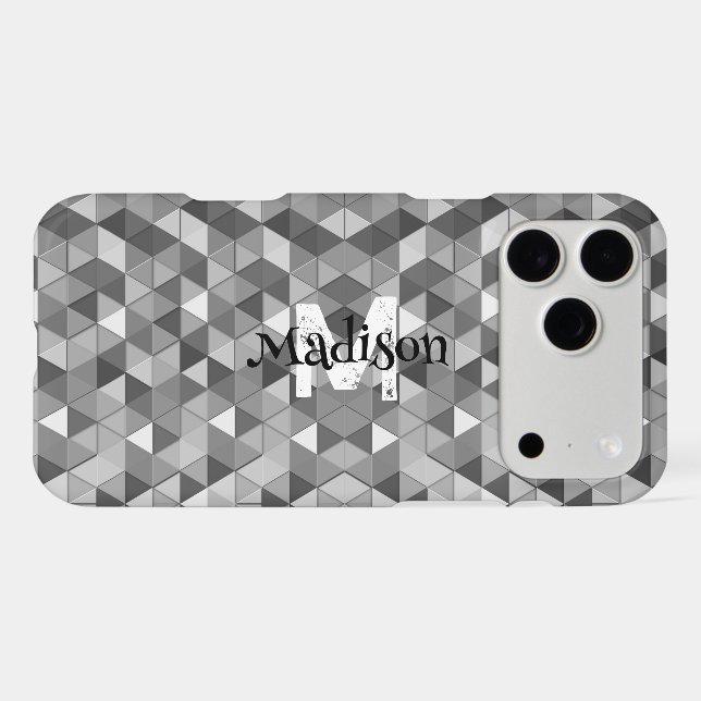 Grey triangle retro geometry pattern Monogram (Back Horizontal)