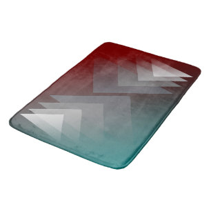 Grey triangles on teal burgundy bath mat