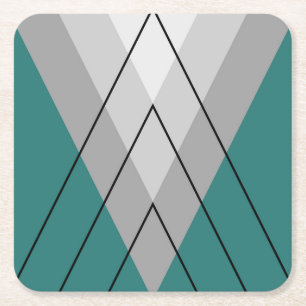 Grey triangles on turquoise background square paper coaster