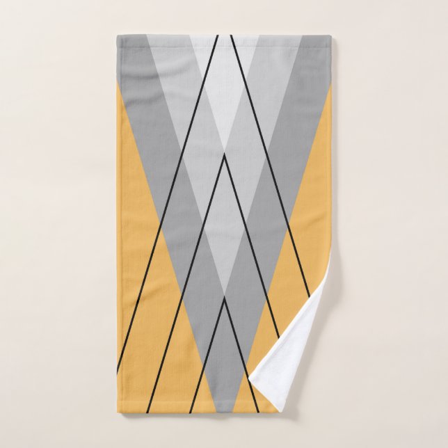 Grey triangles on yellow background bath towel set (Hand Towel)