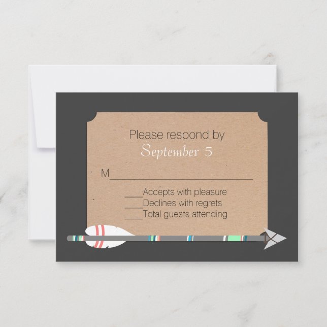 Grey Tribal Arrow Wedding RSVP Card (Front)