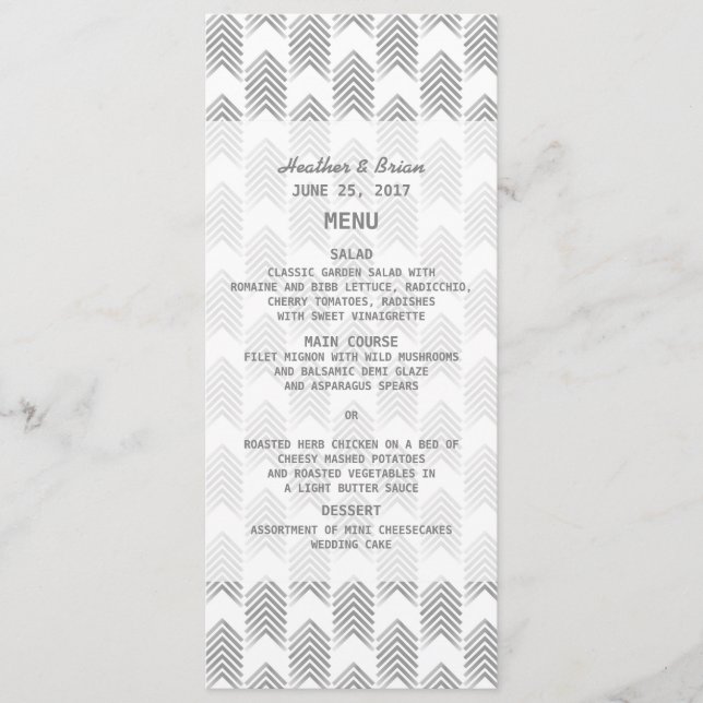 Grey Tribal Arrows Wedding Menu (Front)