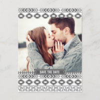GREY TRIBAL AZTEC PHOTO SAVE THE DATE POSTCARD