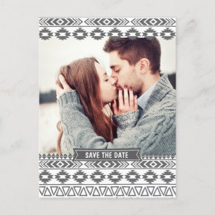 GREY TRIBAL AZTEC PHOTO SAVE THE DATE POSTCARD