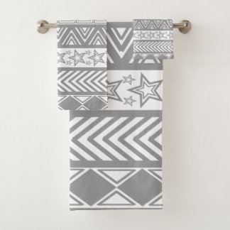 Grey Tribal Design Bath Towel Set