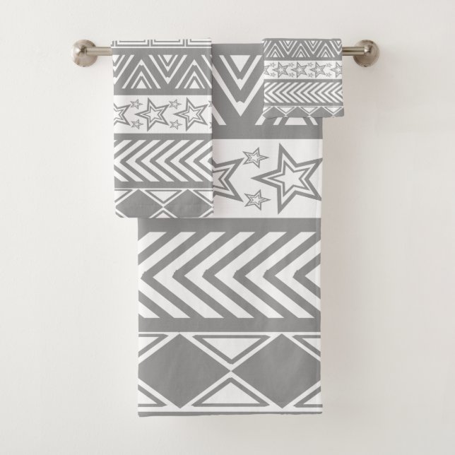 Grey Tribal Design Bath Towel Set (Insitu)