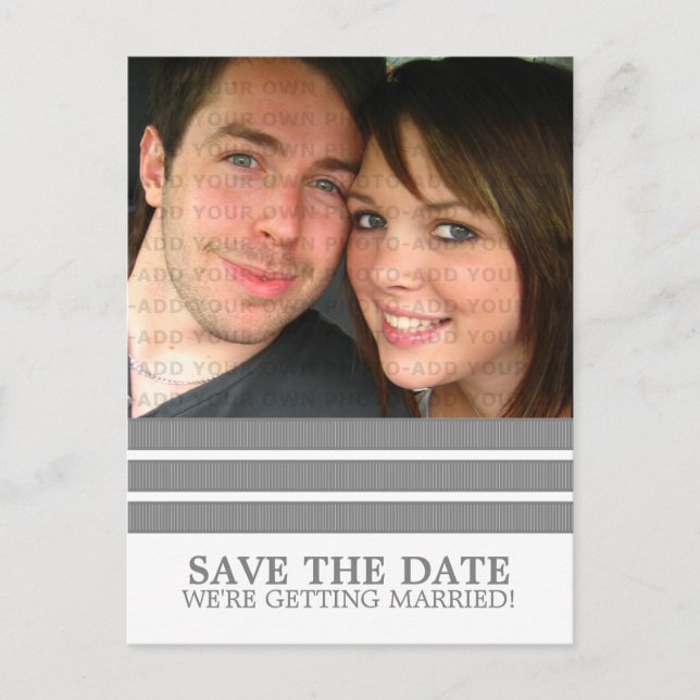 Grey Triple Stripe Save the Date Postcard (Front)