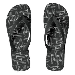 Grey Trombone Crosshatch Black Pattern Flip Flops