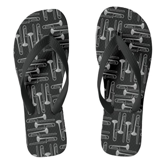 Grey Trombone Crosshatch Black Pattern Flip Flops (Footbed)