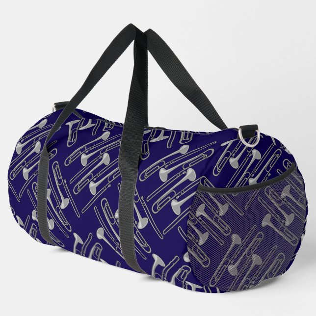 Grey Trombone Crosshatch Pattern Duffle Bag (Right Corner)