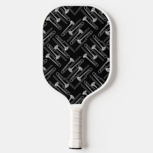 Grey Trombone Crosshatch Pattern Pickleball Paddle