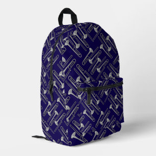 Grey Trombone Crosshatch Pattern Printed Backpack