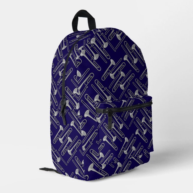 Grey Trombone Crosshatch Pattern Printed Backpack (Back Corner Left)