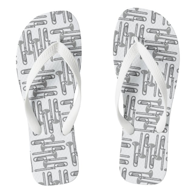 Grey Trombone Crosshatch White Pattern Flip Flops (Footbed)