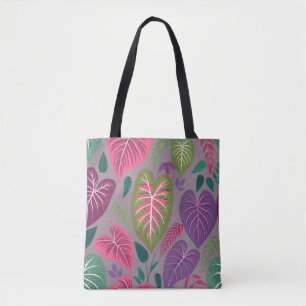 Grey Tropical Heart Leaf Pattern Tote Bag
