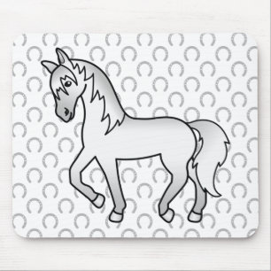 Grey Trotting Horse Cute Cartoon Illustration Mouse Mat