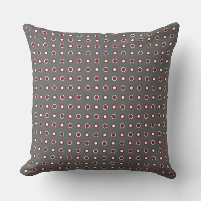 grey, turkey red and white dots cushion (Front)