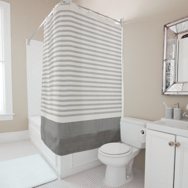 Grey Turkish Stripes | Farmhouse Bathroom Decor Shower Curtain (In Situ)