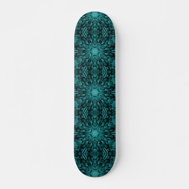 Grey turquoise aqua star geometric stone mosaic skateboard (Front)
