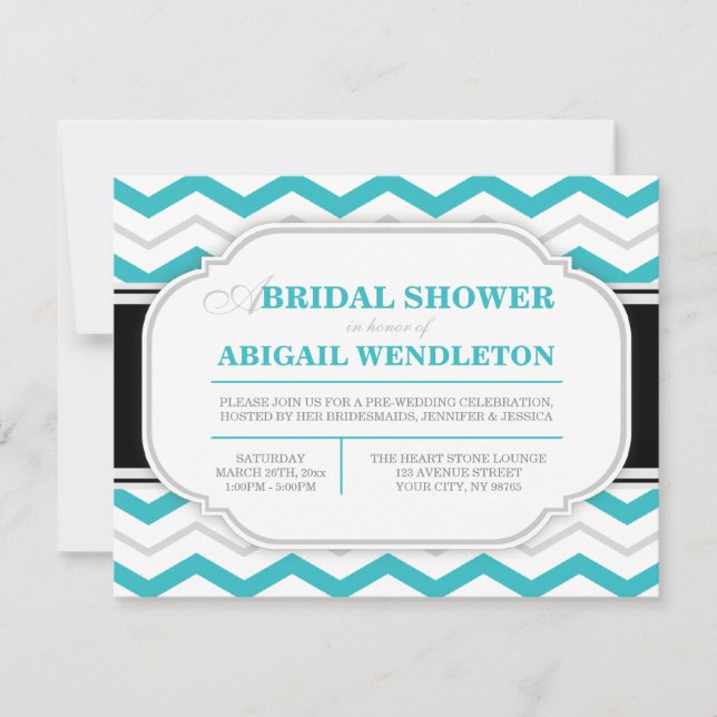 Grey & Turquoise Chevron Bridal Shower Invitations (Front)