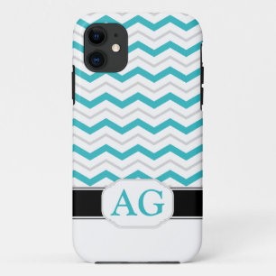 Grey & Turquoise Chevron Monogram iPhone 5 Case