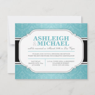Grey & Turquoise Damask Wedding Reception ONLY Invitation