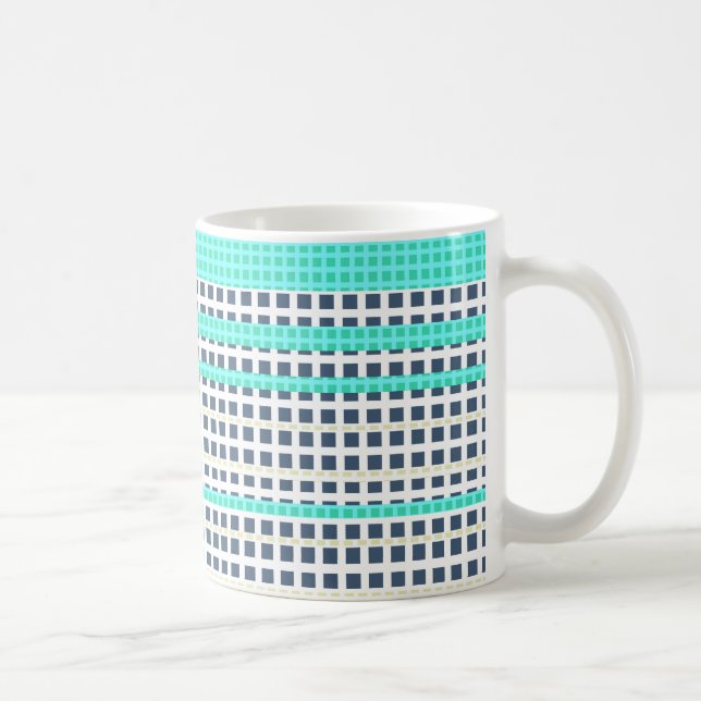 Grey turquoise plaid coffee mug (Right)