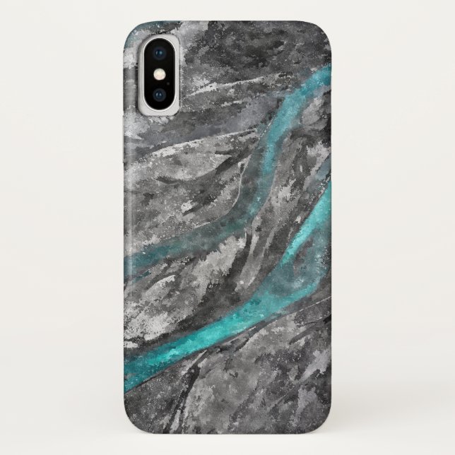 Grey & Turquoise River Watercolor Case-Mate iPhone Case (Back)