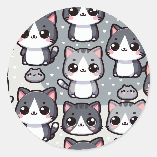 Grey Tuxedo Cats Classic Round Sticker (Front)