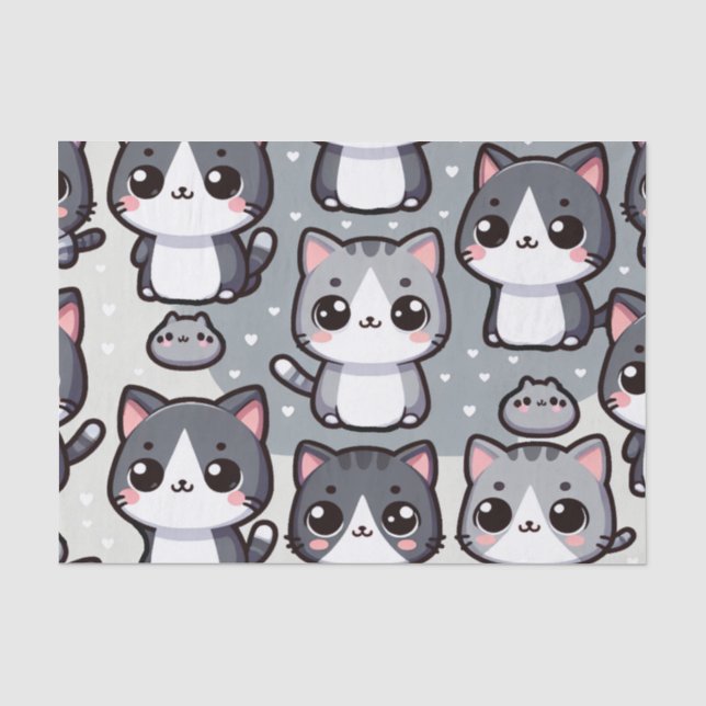 Grey Tuxedo Cats Tissue Paper (Front)