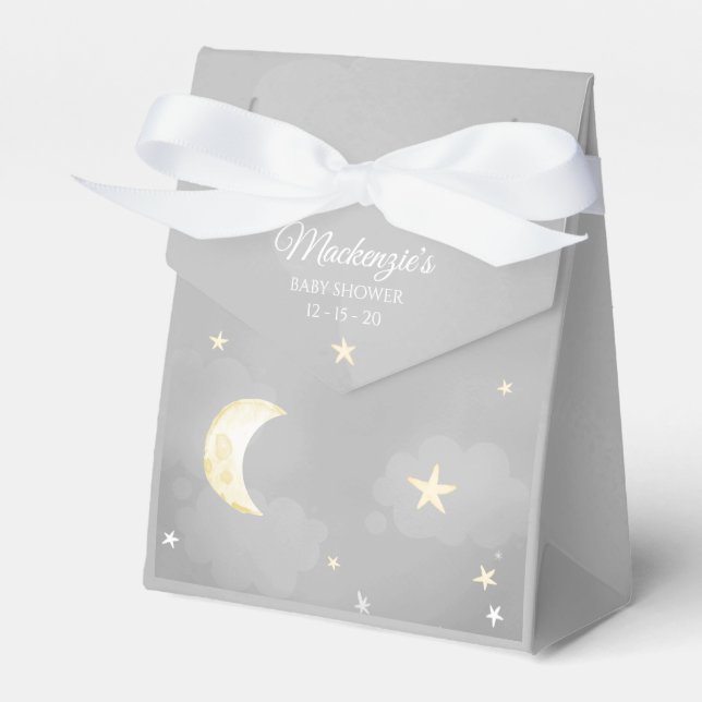 Grey Twinkle Little Star Sky Baby Shower Favour Box (Front Side)