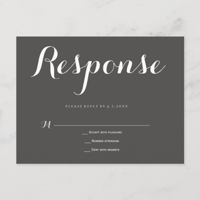 Grey typography wedding rsvp postcards (Front)