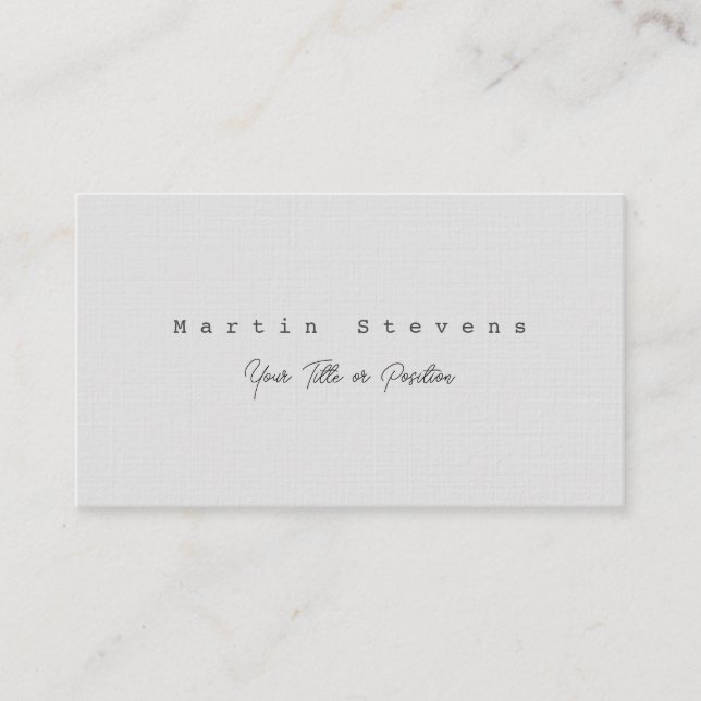 Grey Unique Modern Minimalist Plain Premium Linen Business Card (Front)