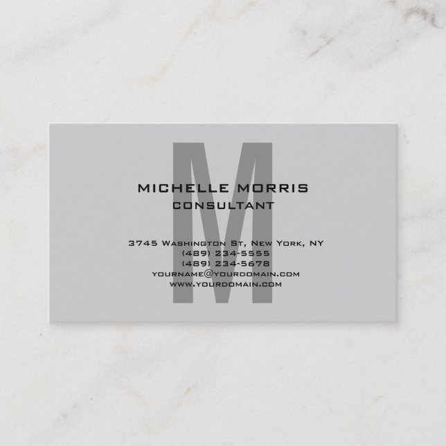 Grey Unique Original Classical Monogram Business Card (Front)
