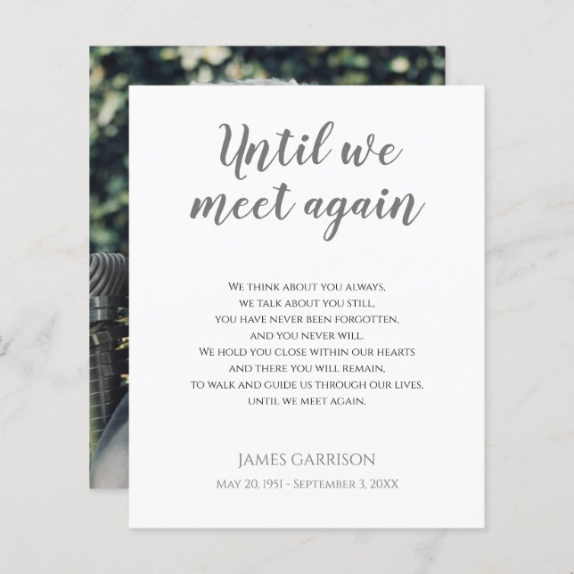 Grey Until We Meet Again Memorial Poem with Photo (Front/Back)