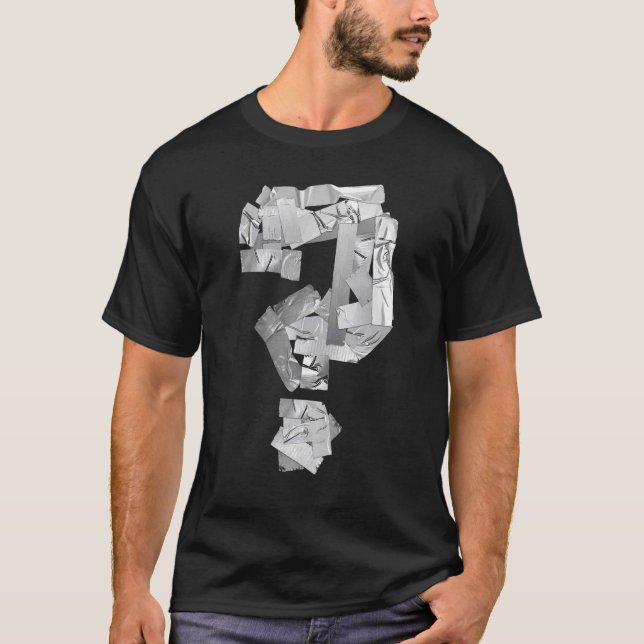 Grey Utility Tape Question Mark Riddle T-Shirt (Front)