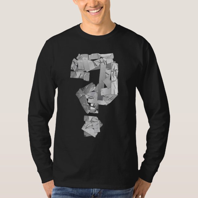 Grey Utility Tape Question Mark Riddle T-Shirt (Front)