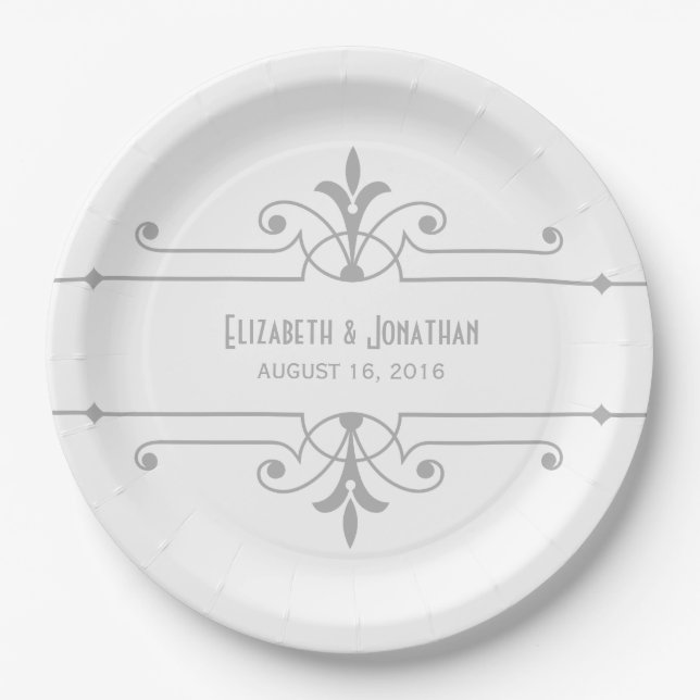 Grey v2 Fancy Ornamental Paper Plates (Front)